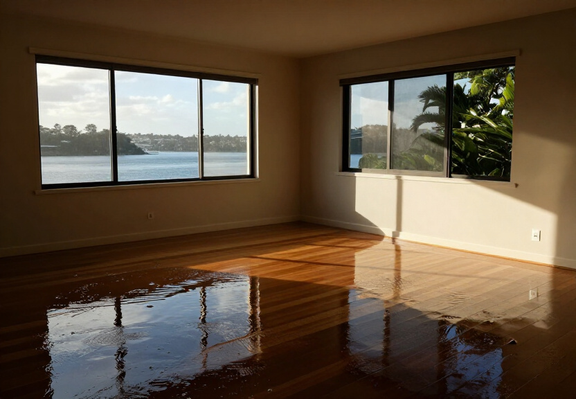 Flooded living room in Hammondville before restoration
